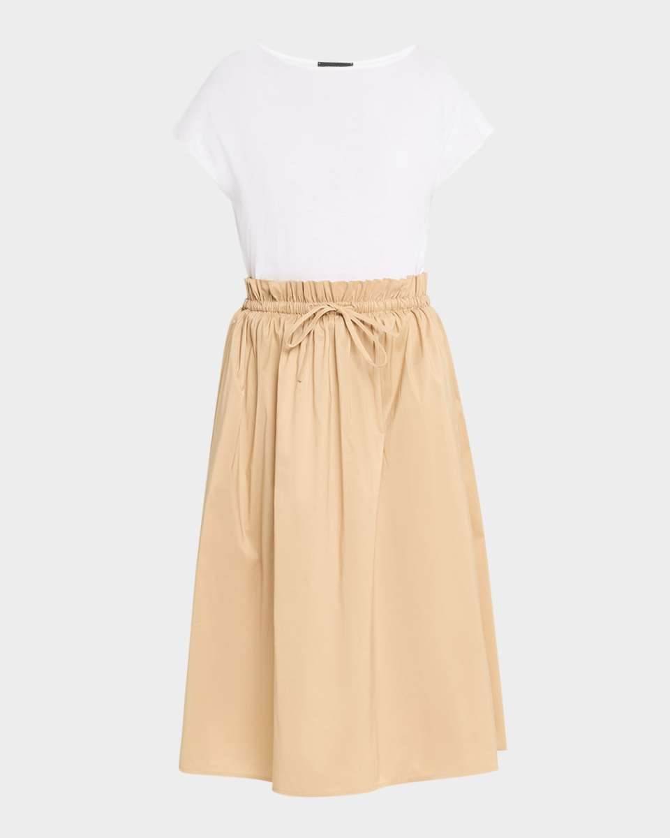 Boat-Neck Cotton Mixed Media Midi Dress